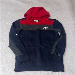 Champion Red and Blue Pullover Sweatshirt with Color-Block Design